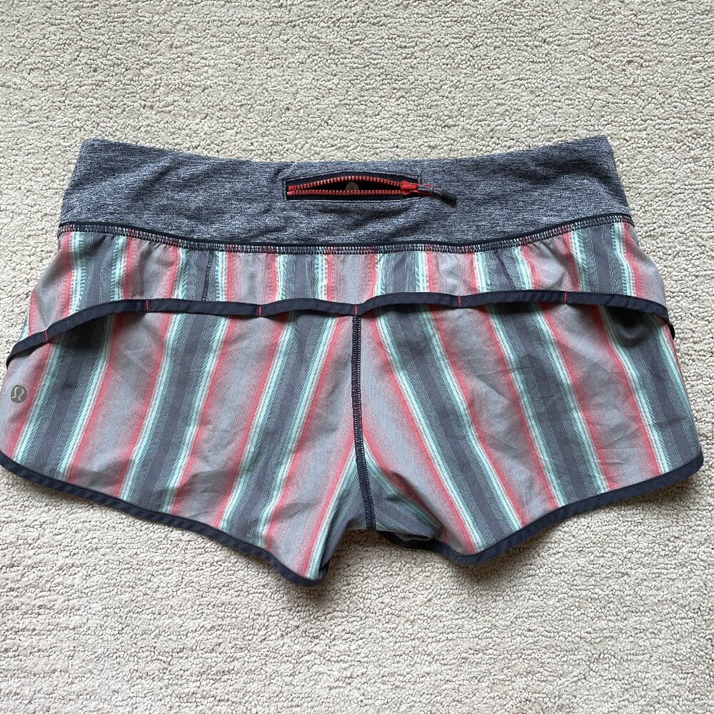 EUC Lululemon Speed Shorts 8 2.5” Alarming Ombre striped lined running orange - Picture 1 of 5